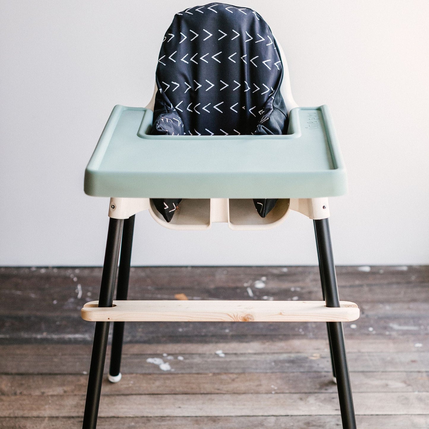 IKEA Highchair Cushion Cover in Mudcloth Zig Zags with Silt Green Placemat