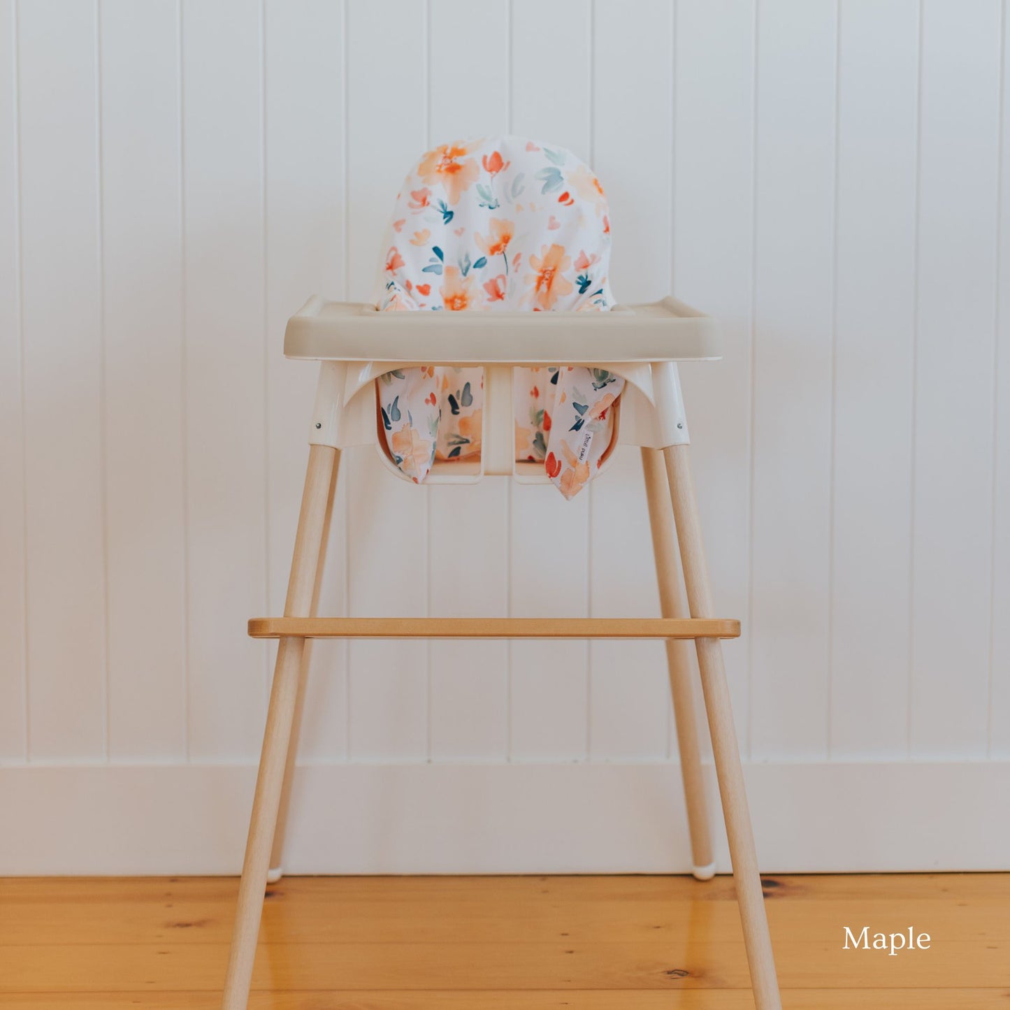 IKEA Highchair Footrest in Maple Timber with Placemat and Cushion